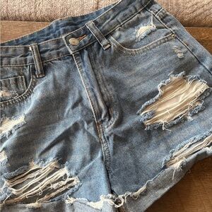 SHEIN Blue Distressed Jean Shorts